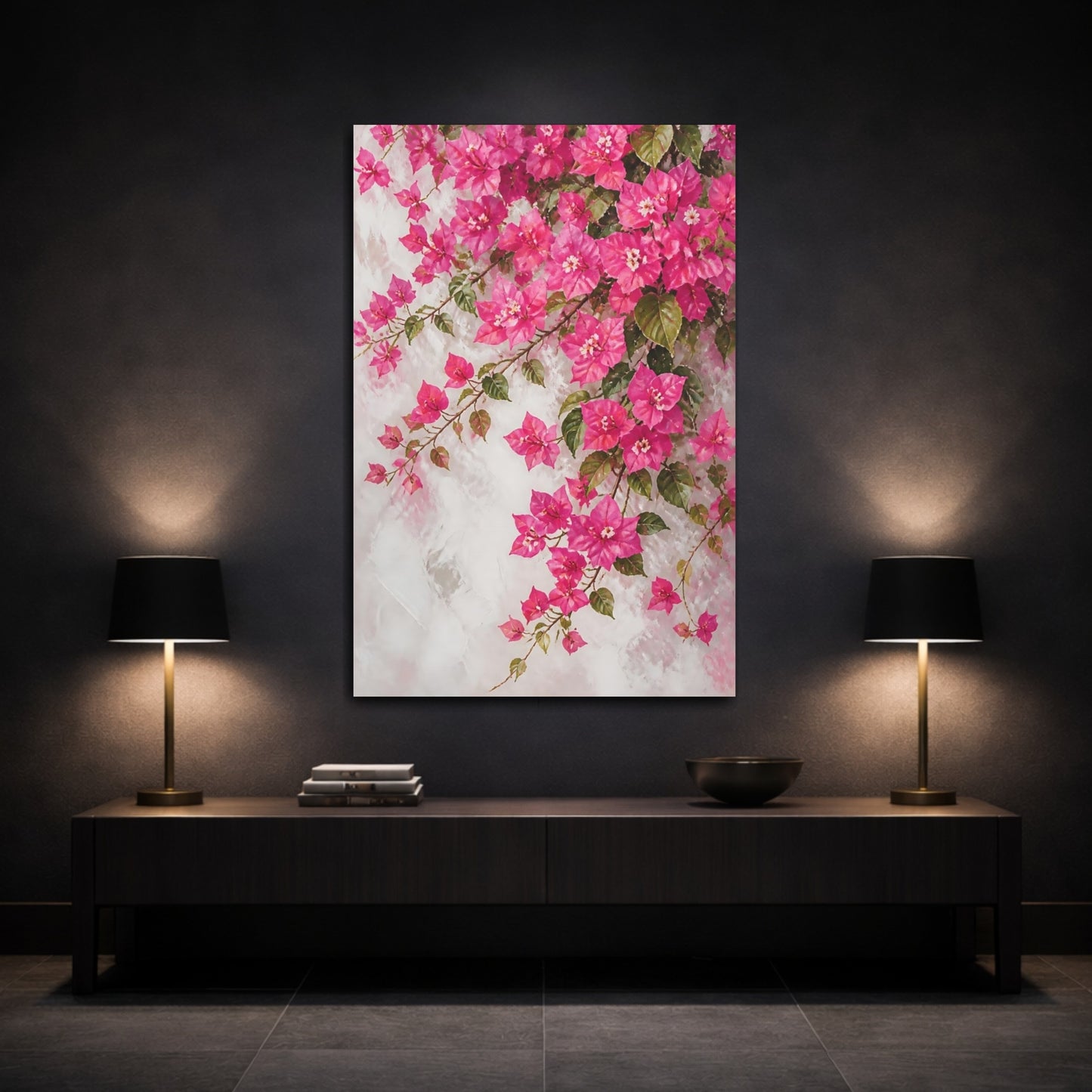 Mockup 3. Bougainvillea Flowers On Plaster shown as canvas print