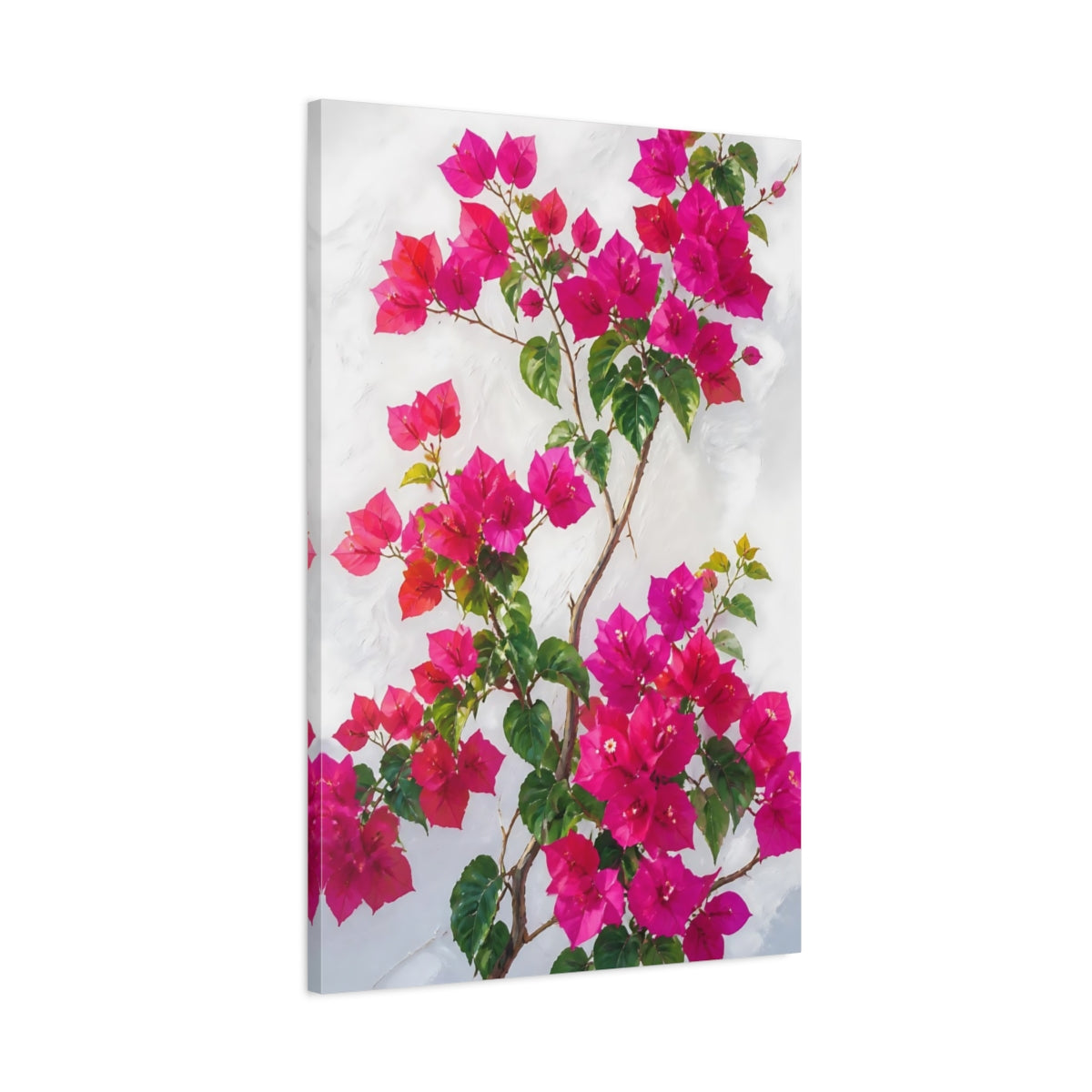 Main Mockup. Bougainvillea Flowers On White Wall shown as canvas print
