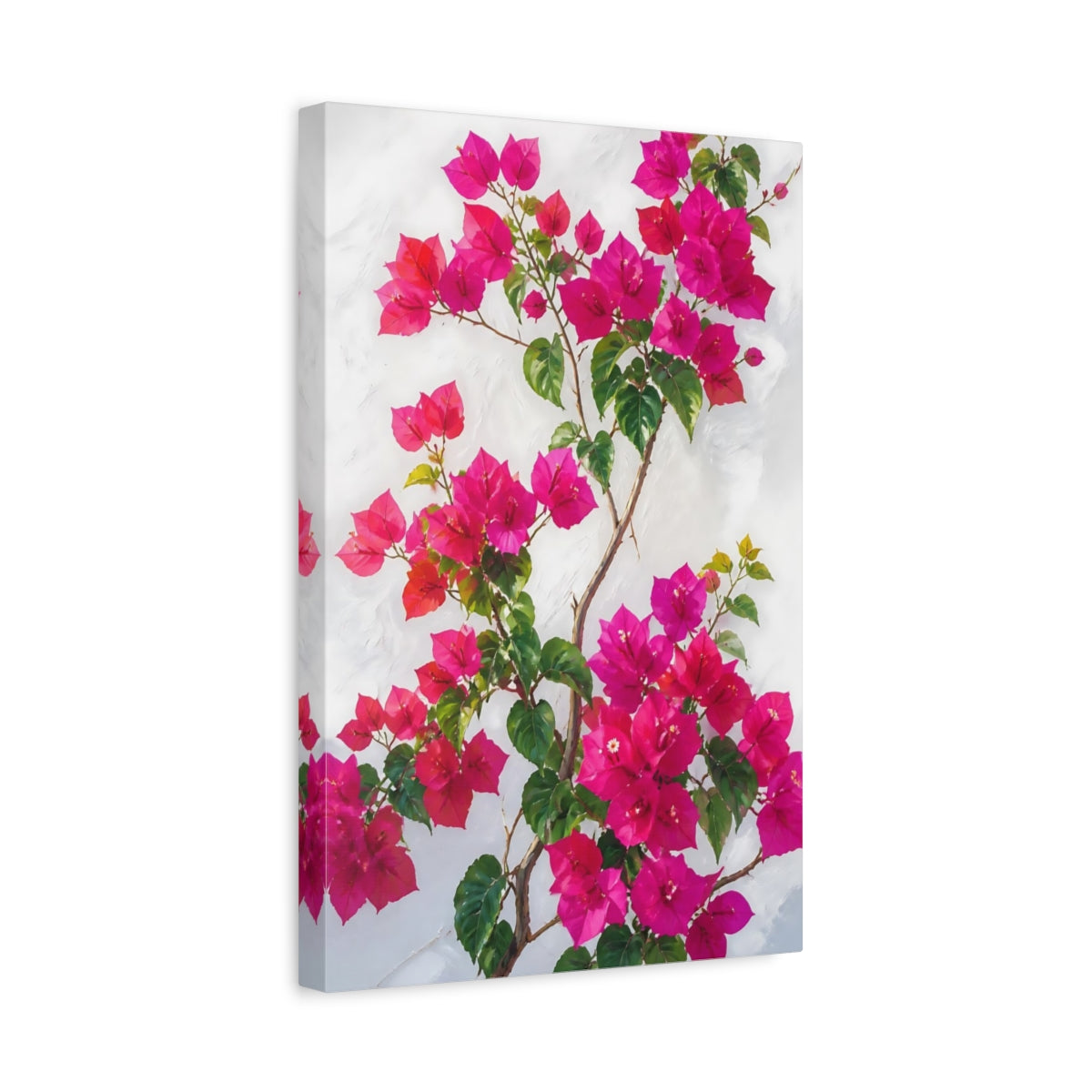 Side Mockup 4. Bougainvillea Flowers On White Wall shown as canvas print