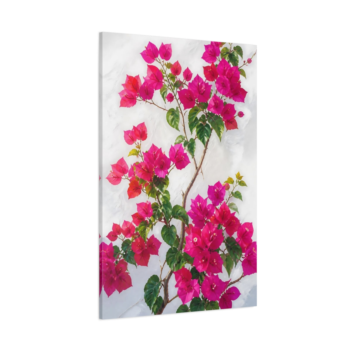 Side Mockup 1. Bougainvillea Flowers On White Wall shown as canvas print