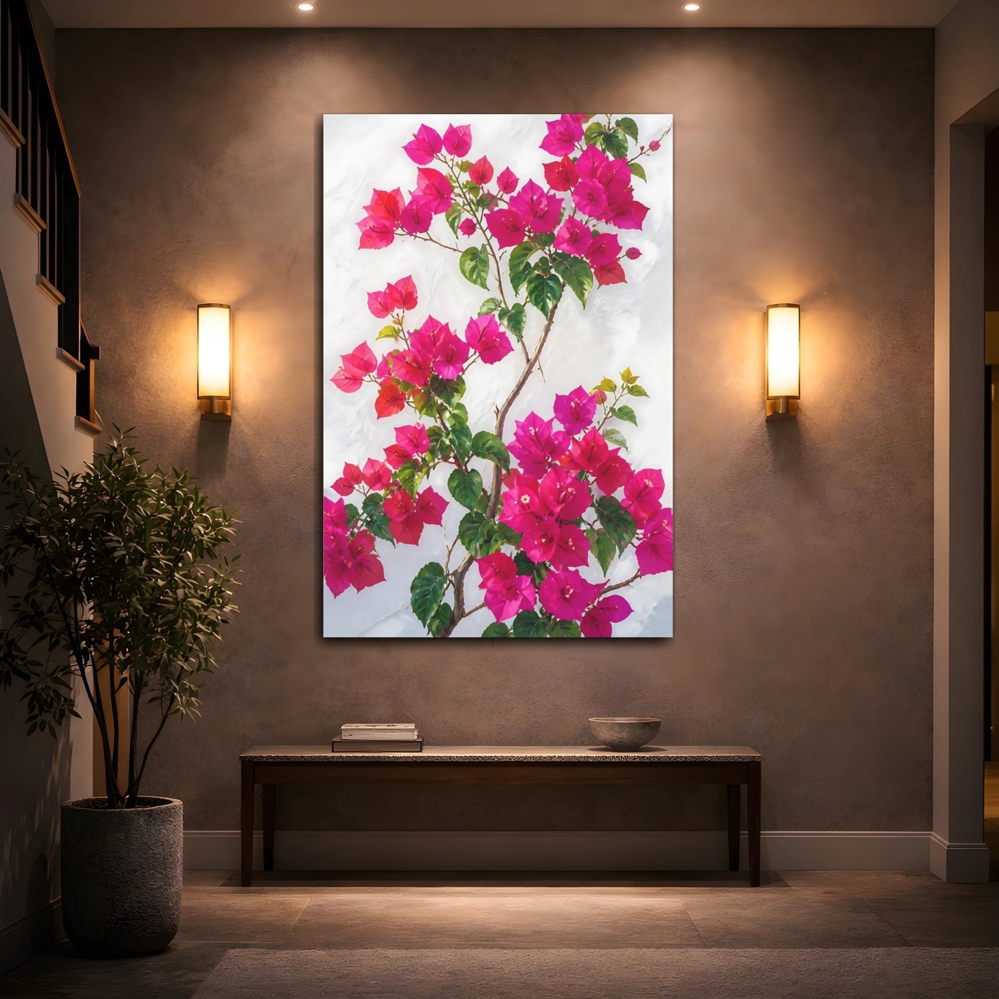 Mockup 2. Bougainvillea Flowers On White Wall shown as canvas print