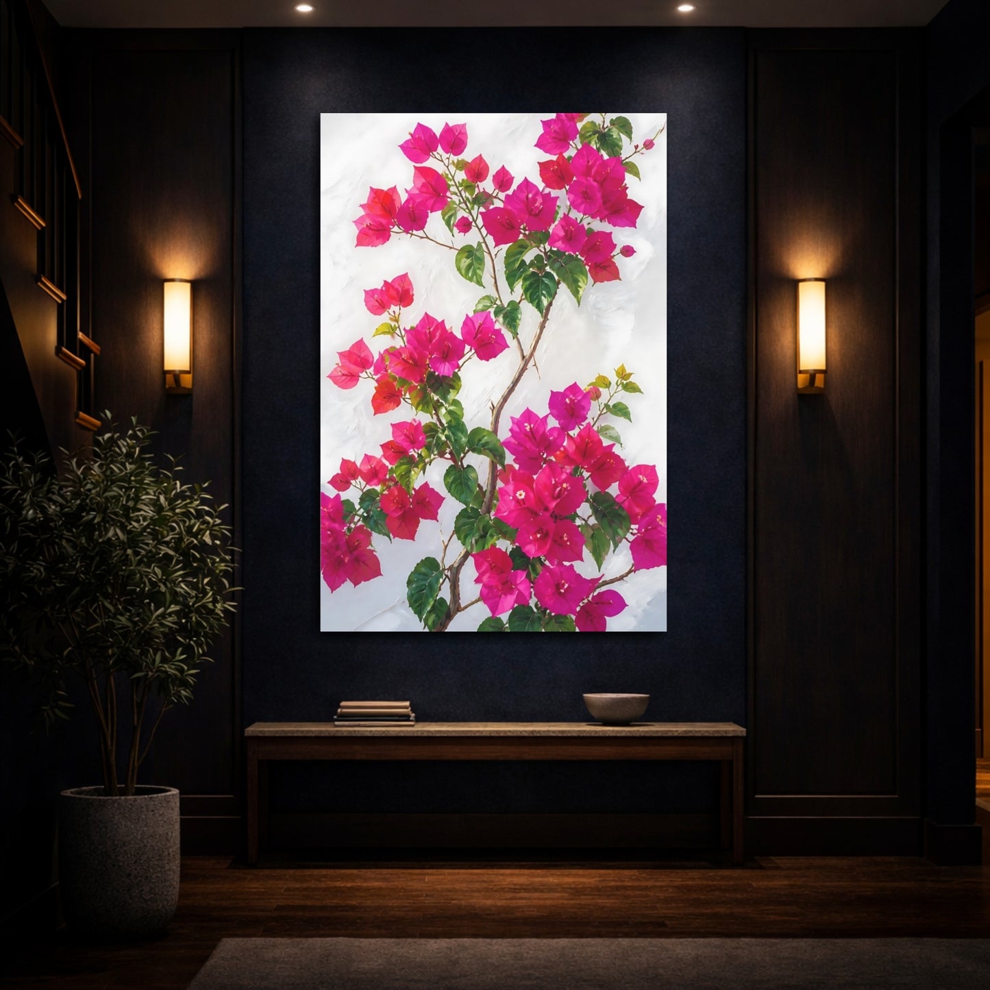 Mockup 4. Bougainvillea Flowers On White Wall shown as canvas print