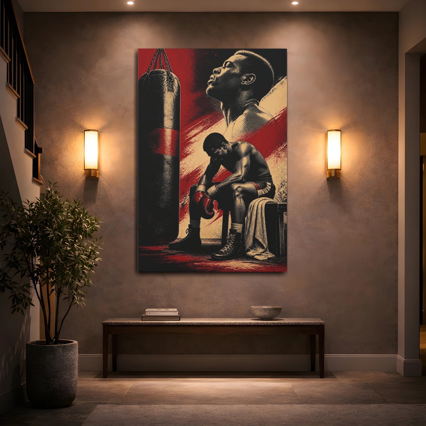 Mockup 2. Boxer Motivation Moment shown as canvas print