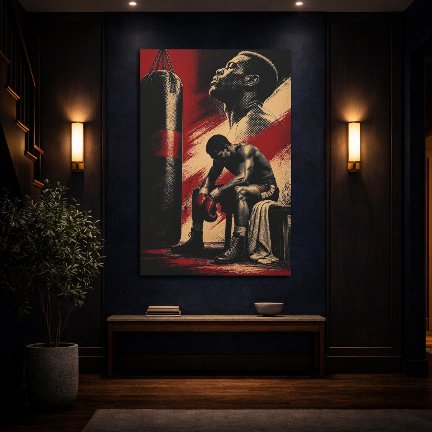 Mockup 4. Boxer Motivation Moment shown as canvas print