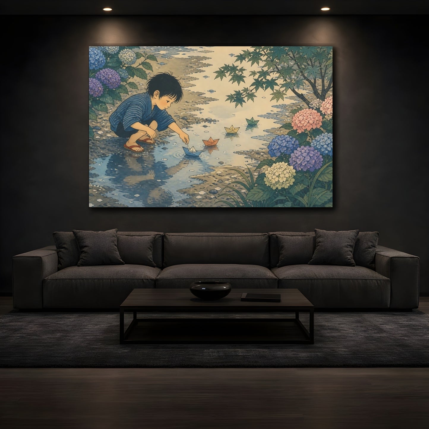 Mockup 3. Boy With Paper Boats shown as canvas print