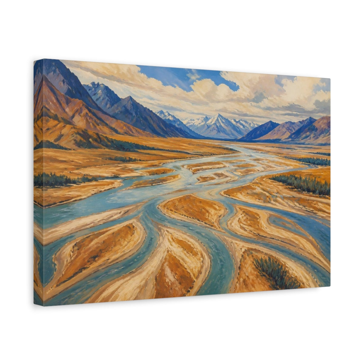 Side Mockup 4. Braided River Valley shown as canvas print