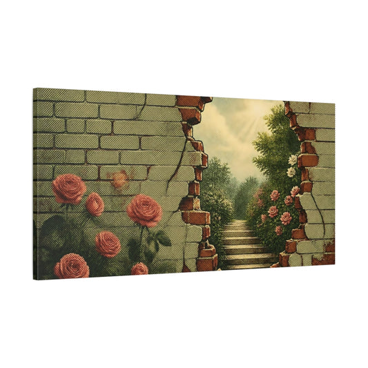 Main Mockup. Brick Wall Garden View shown as canvas print