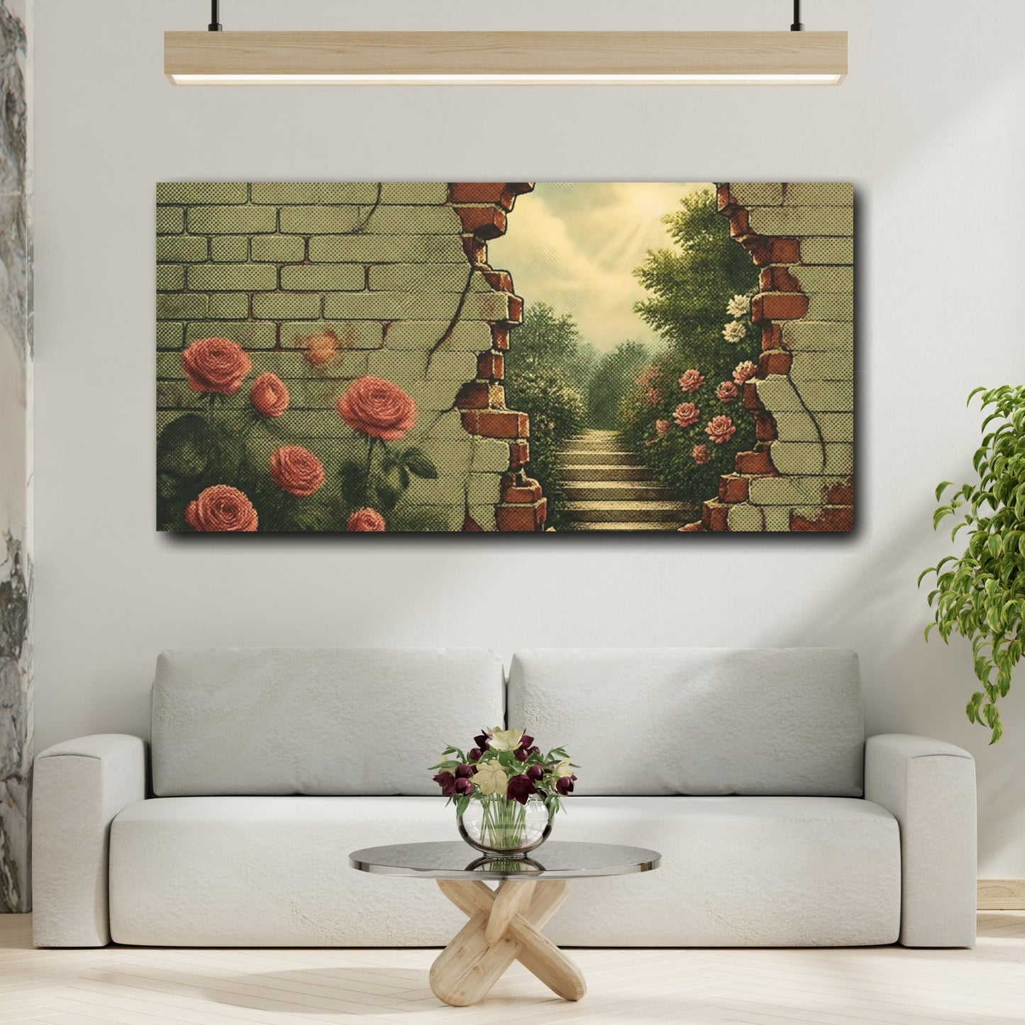 Mockup 2. Brick Wall Garden View shown as canvas print