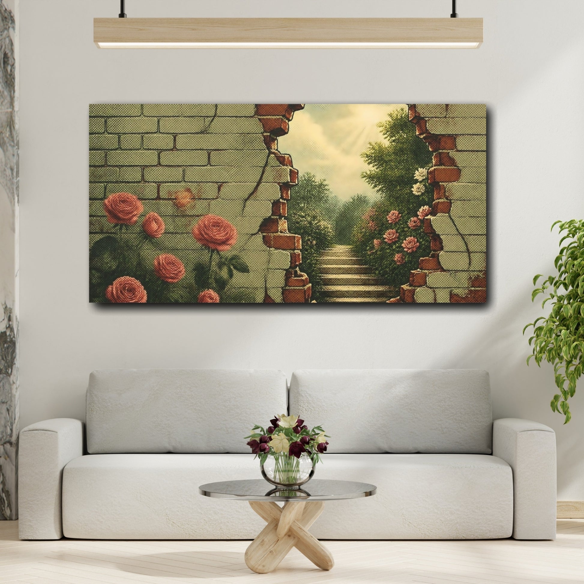 Mockup 2. Brick Wall Garden View shown as canvas print