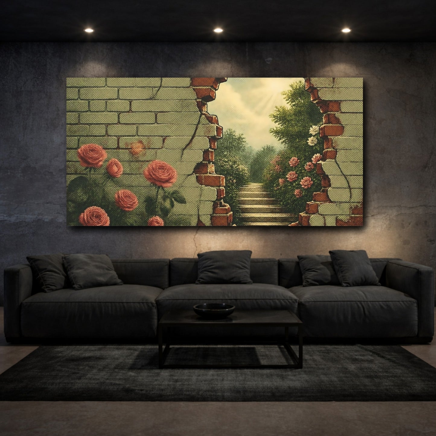 Mockup 3. Brick Wall Garden View shown as canvas print