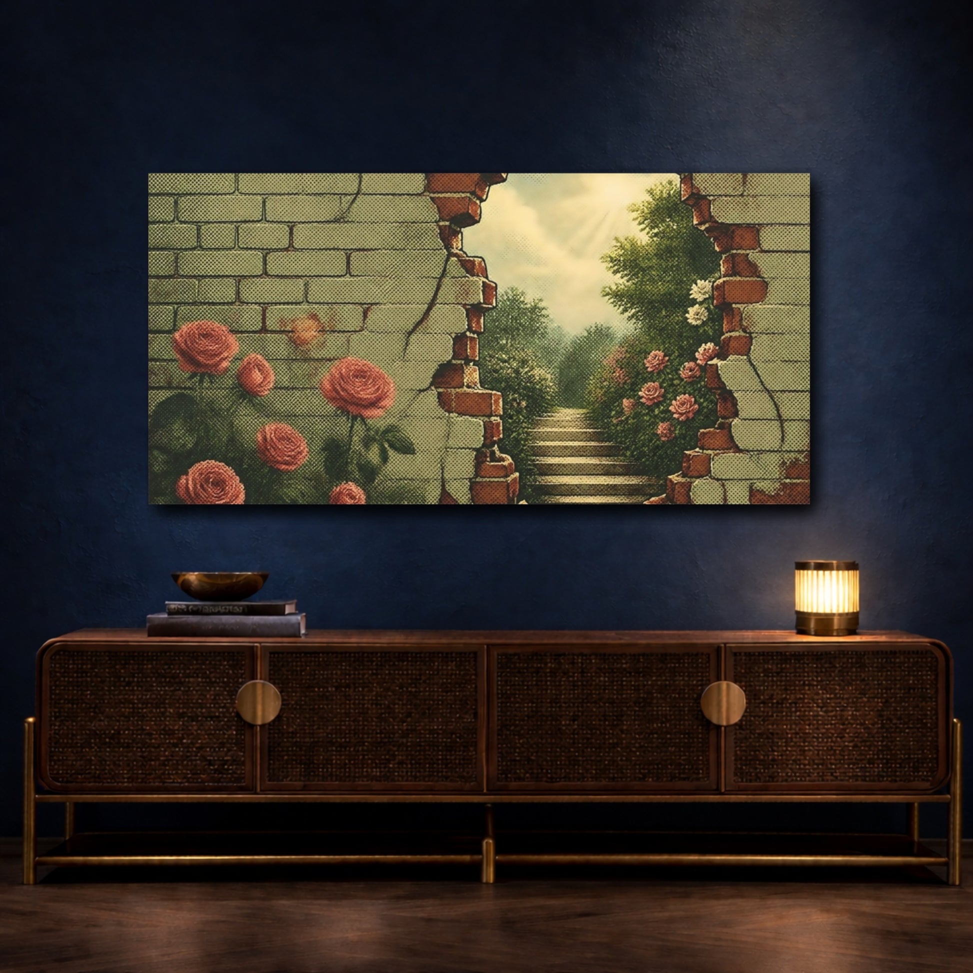 Mockup 4. Brick Wall Garden View shown as canvas print