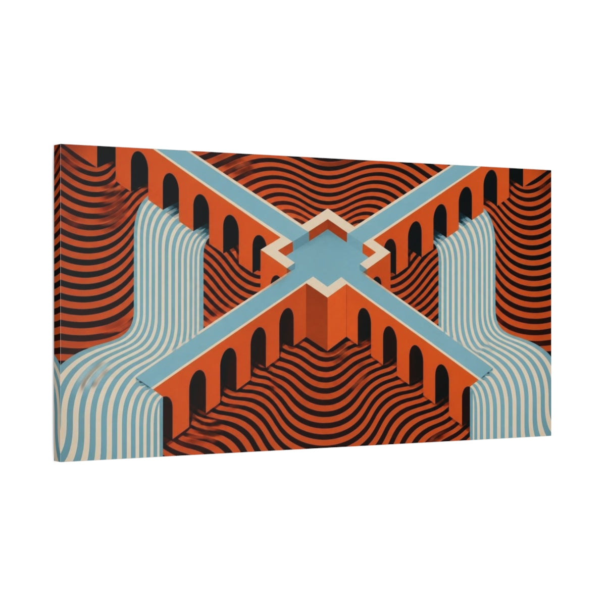 Side Mockup 2. Bridge Illusion Waterfall shown as canvas print