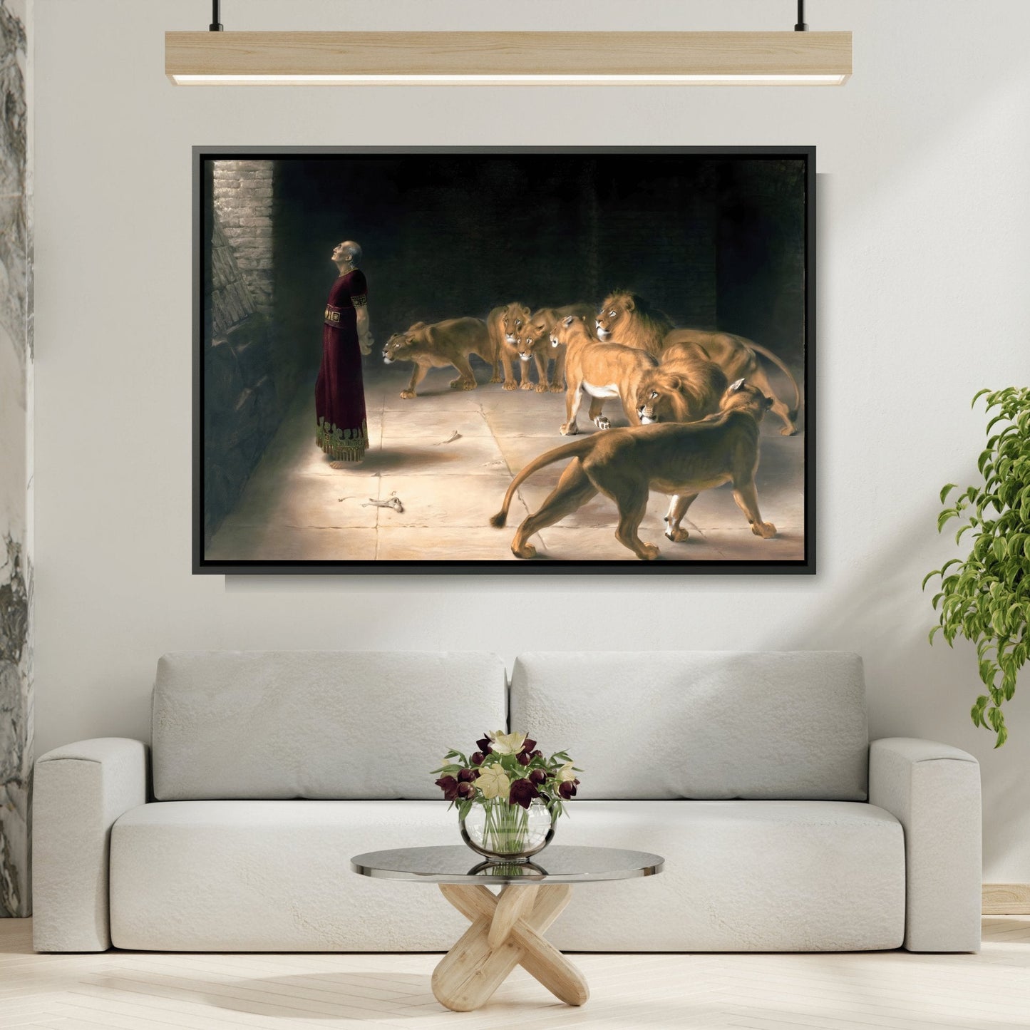 Briton Riviere Daniel Answer to the King - Framed Bible Canvas Wall Art Print in Black Pinewood Frame