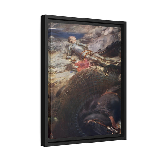 Briton Riviere George and the Dragon - Framed Canvas Wall Art Painting Print in Black Frame