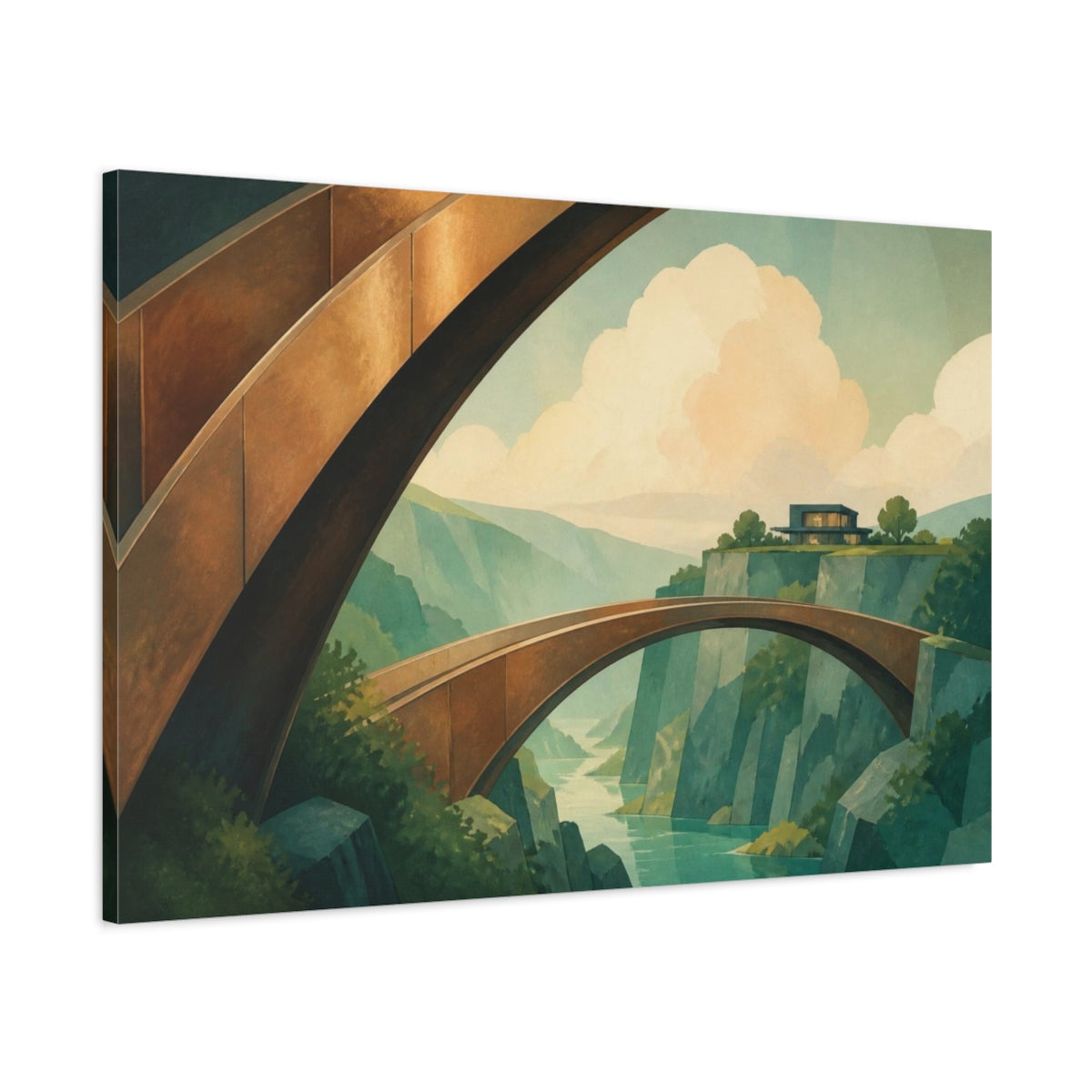 Main Mockup. Bronze Bridge Illusion shown as canvas print