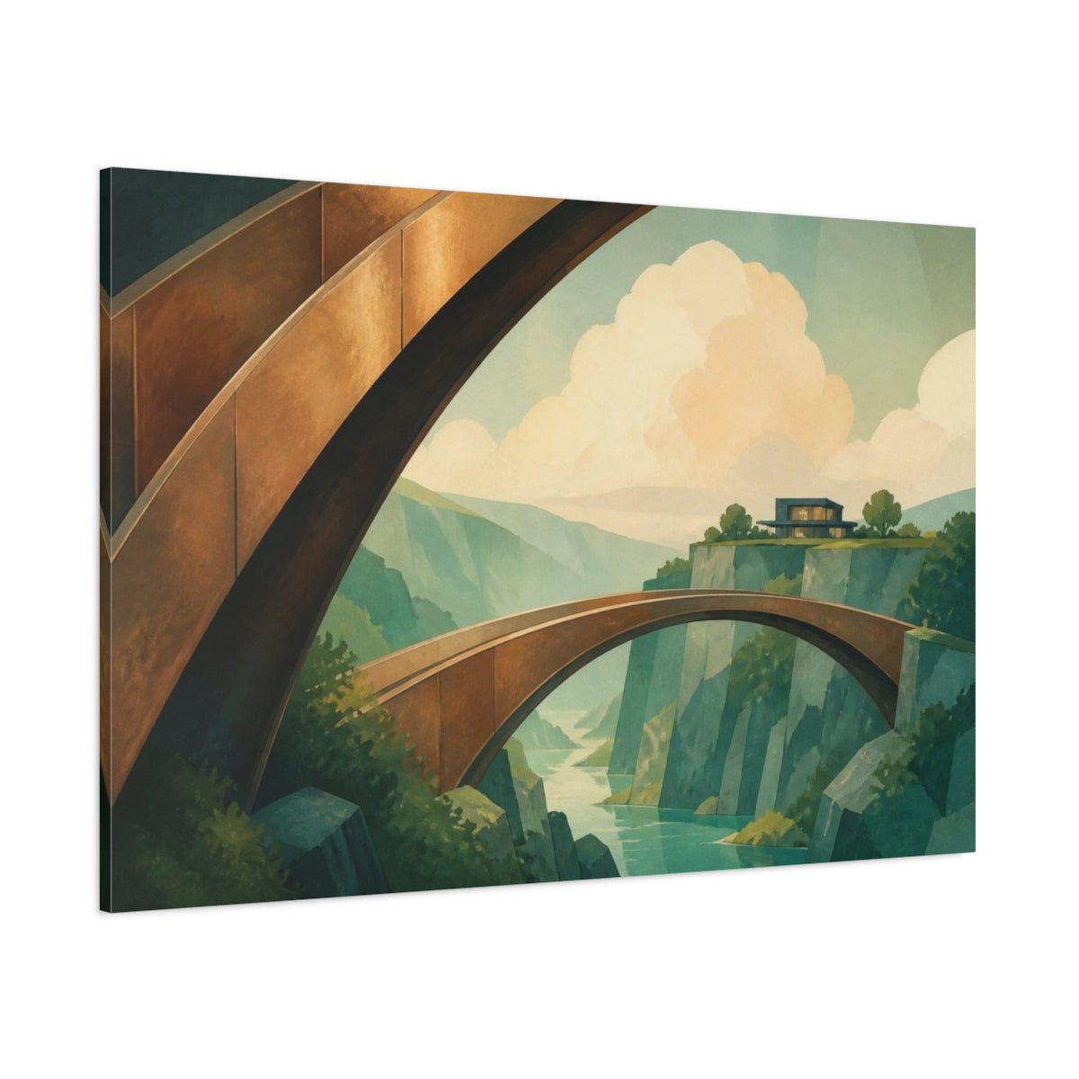 Side Mockup 1. Bronze Bridge Illusion shown as canvas print