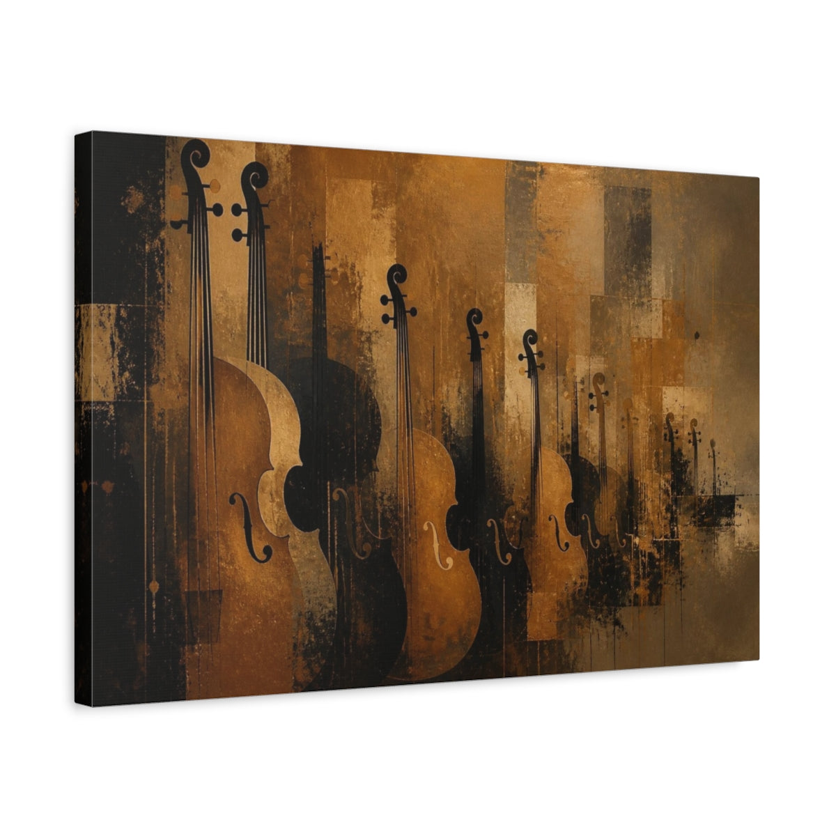 Side Mockup 3. Bronze Cello Ensemble shown as canvas print