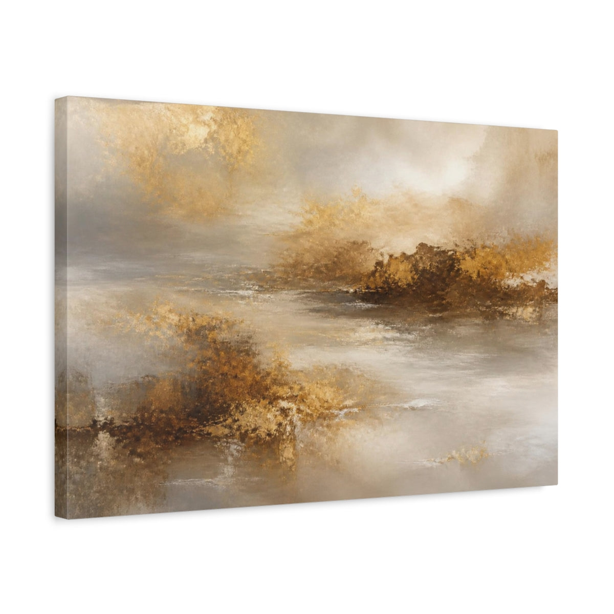Side Mockup 3. Bronze Mist Coastline shown as canvas print