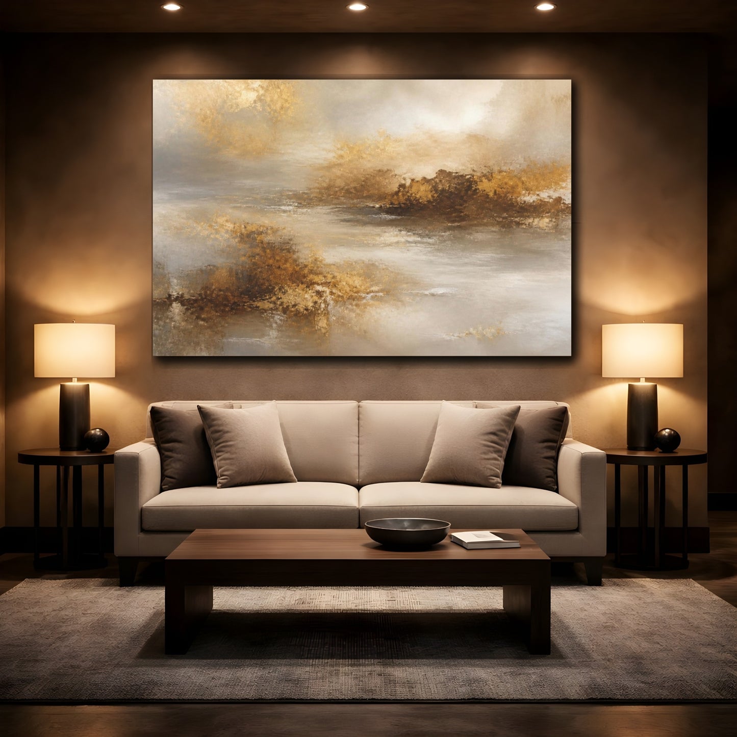 Mockup 2. Bronze Mist Coastline shown as canvas print