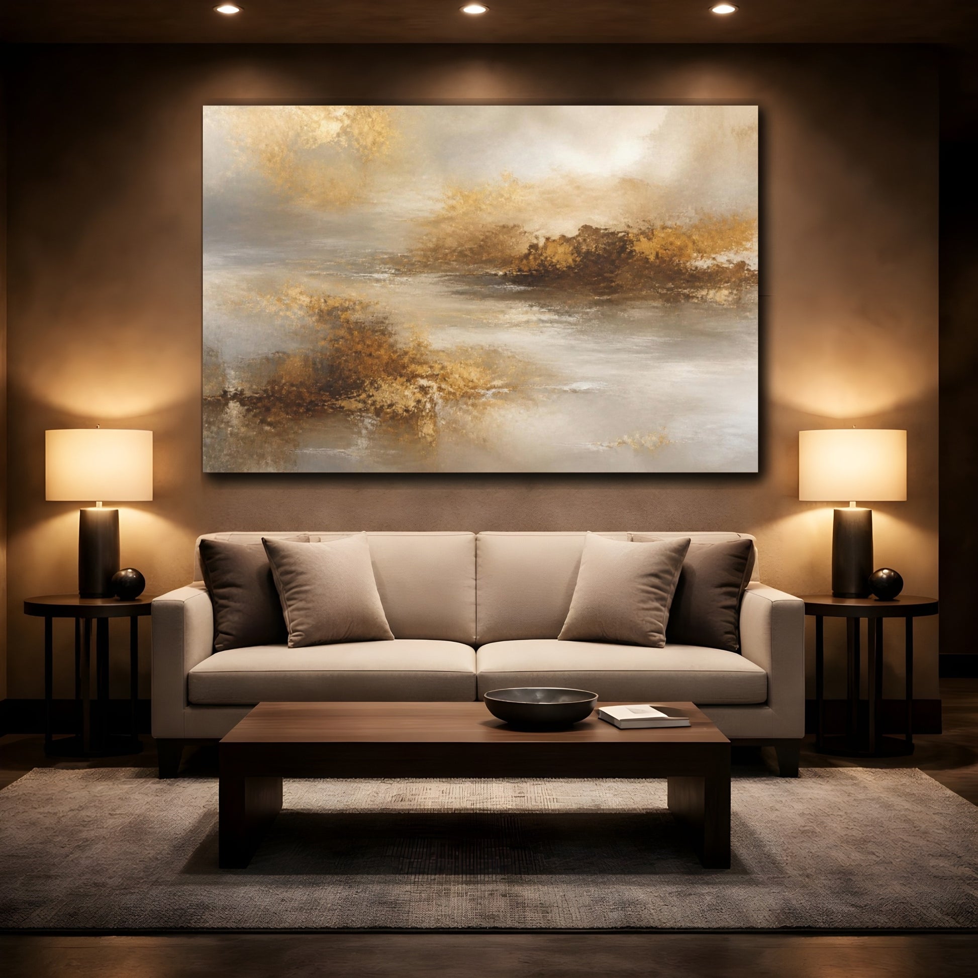 Mockup 2. Bronze Mist Coastline shown as canvas print