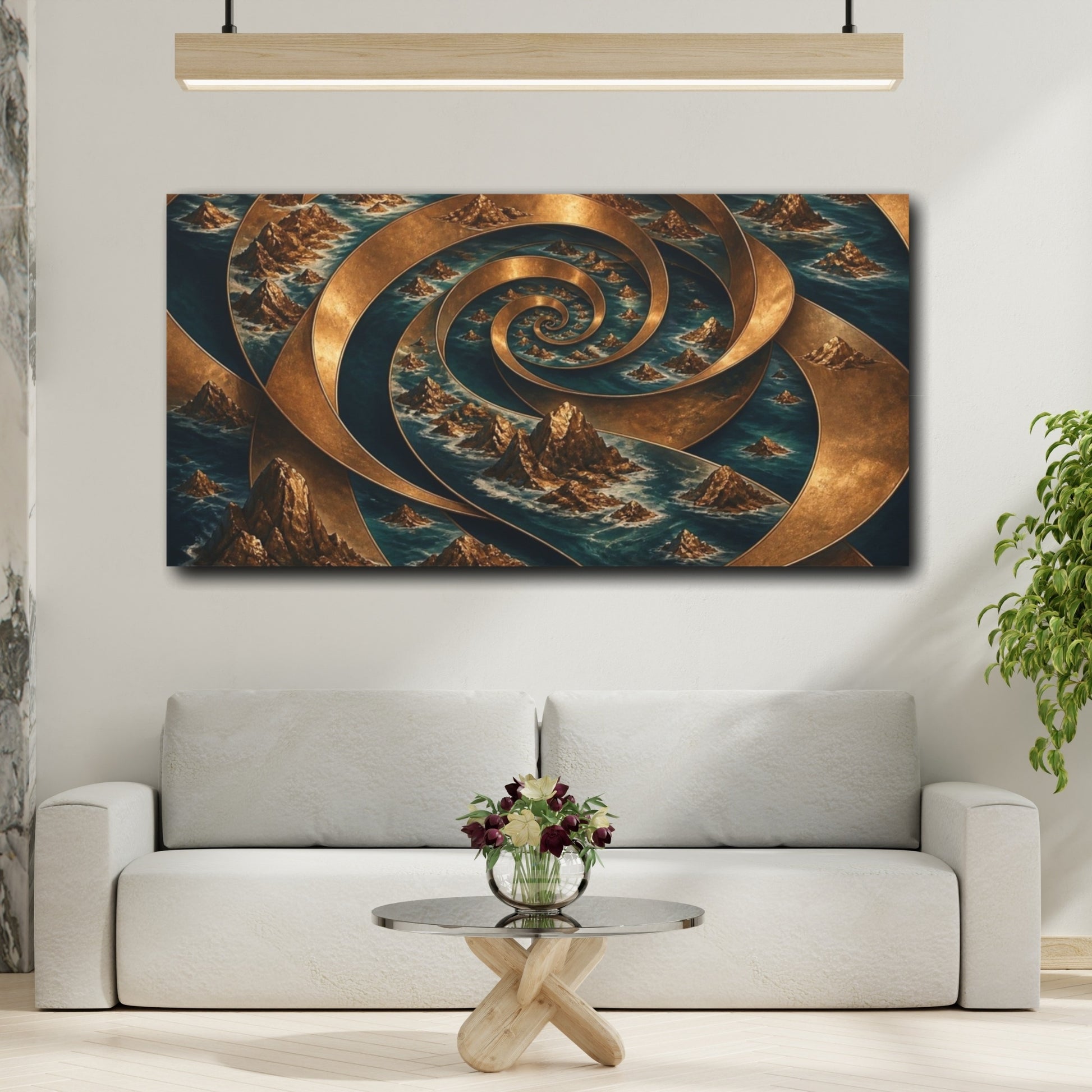 Mockup 2. Bronze Spiral Archipelago shown as canvas print