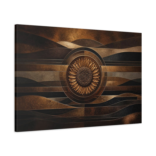 Main Mockup. Bronze Sunflower Disc shown as canvas print