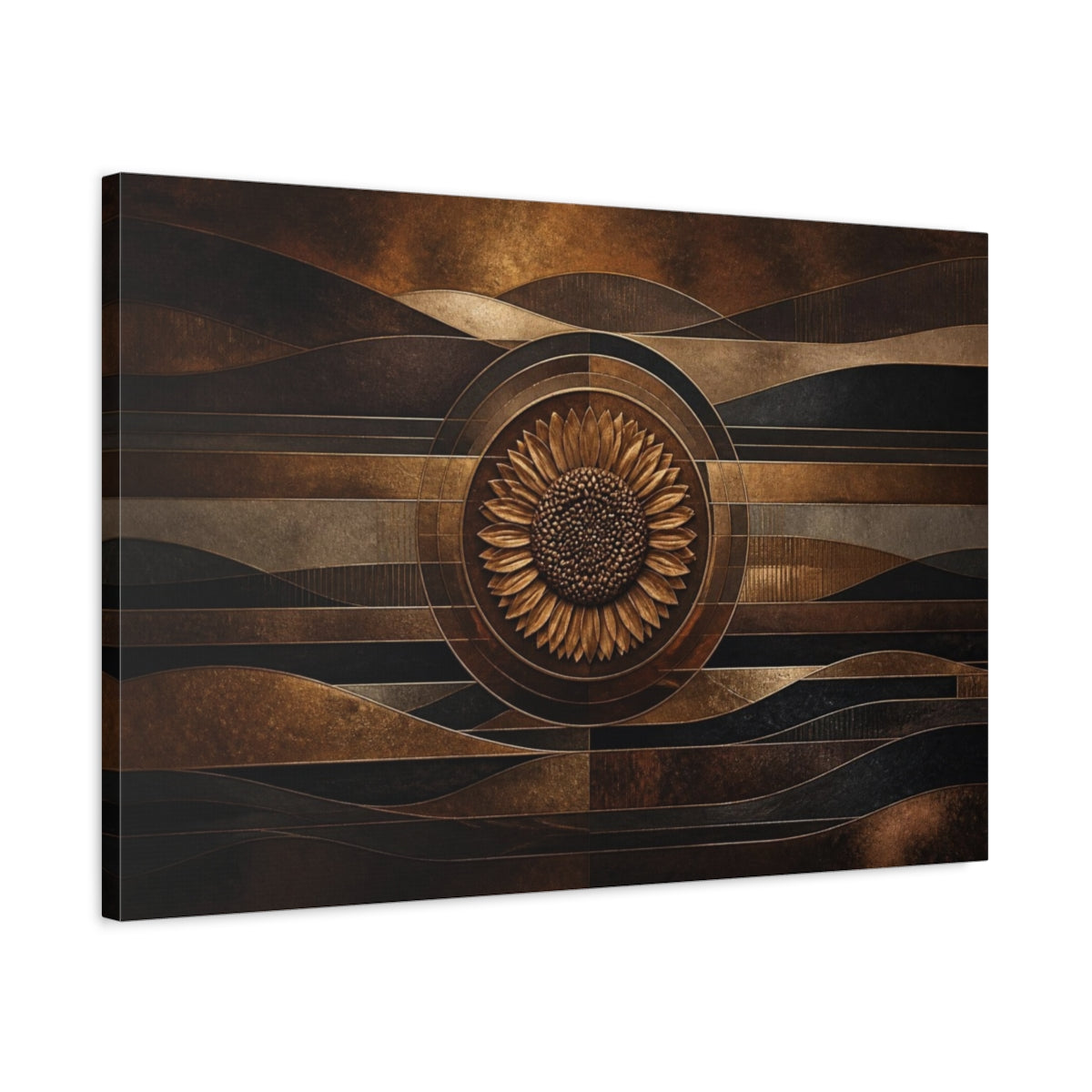 Side Mockup 2. Bronze Sunflower Disc shown as canvas print