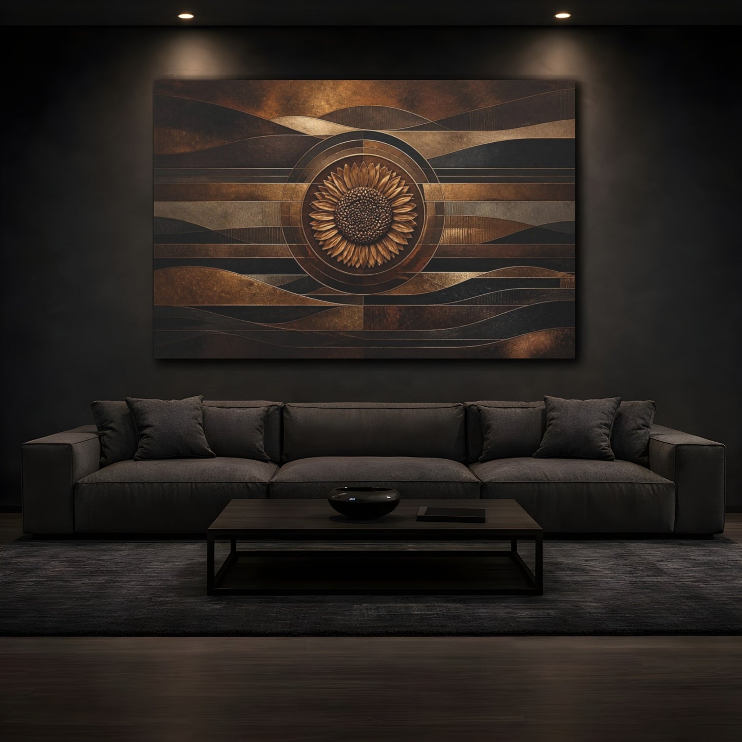 Mockup 3. Bronze Sunflower Disc shown as canvas print