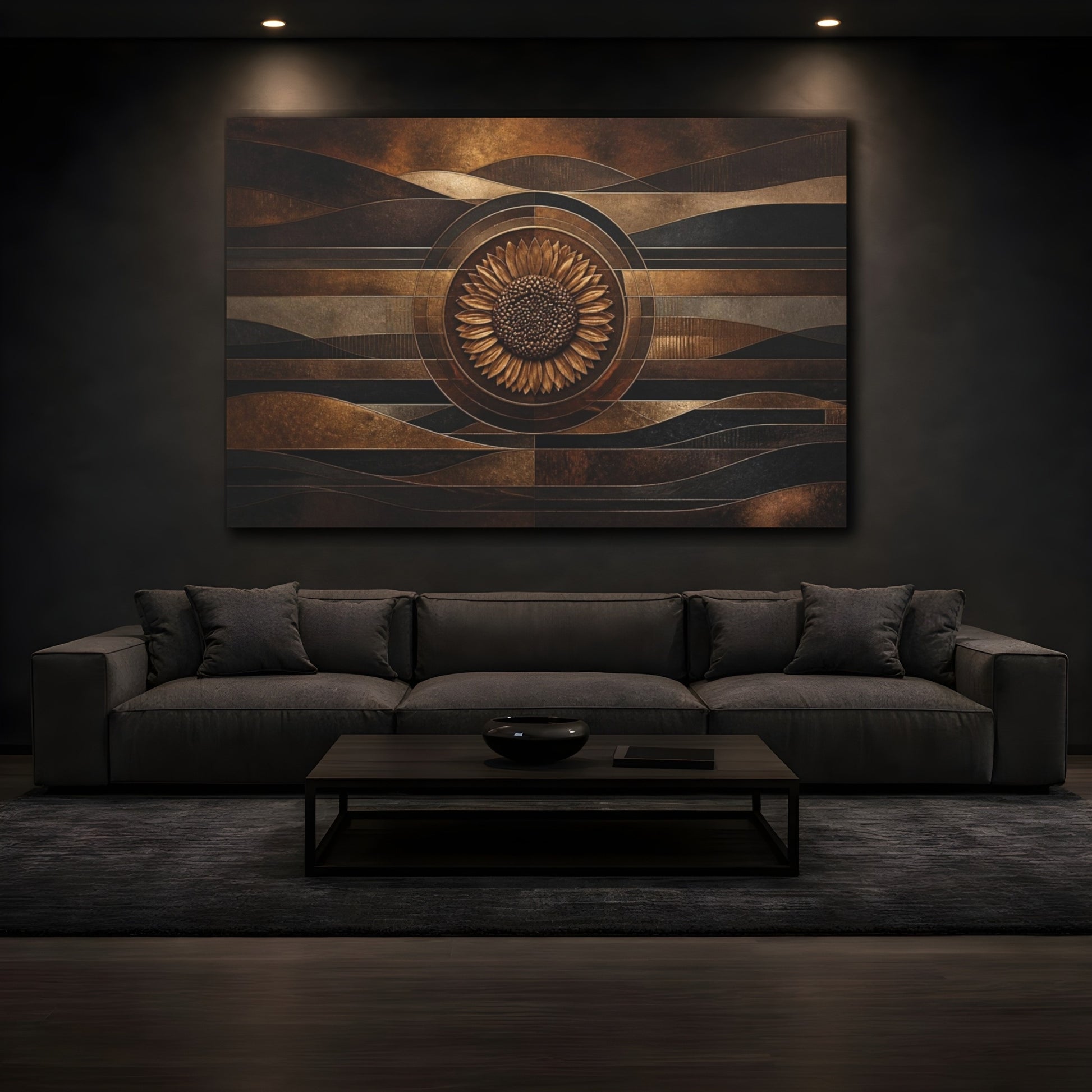 Mockup 3. Bronze Sunflower Disc shown as canvas print