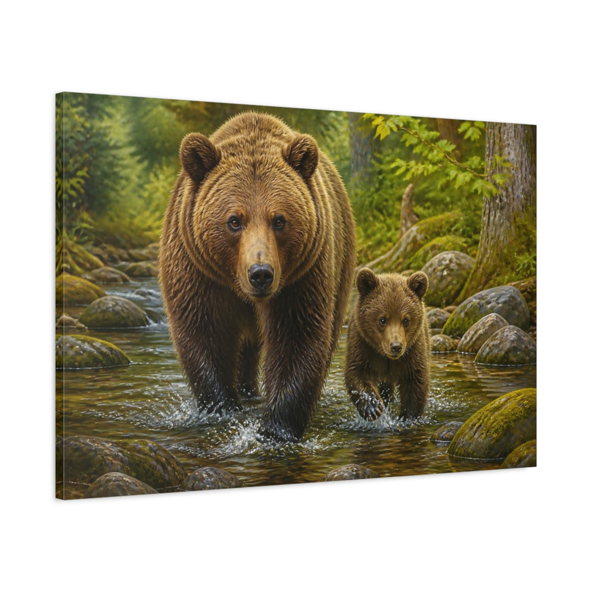 Main Mockup. Brown Bear & Cub Animals shown as canvas print