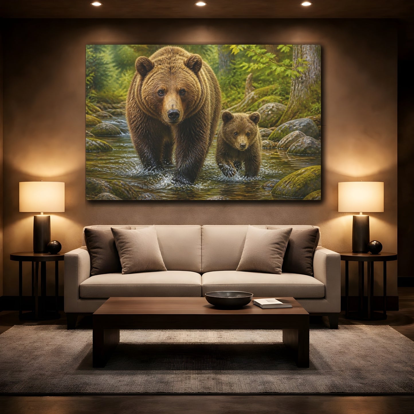Mockup 2. Brown Bear & Cub Animals shown as canvas print