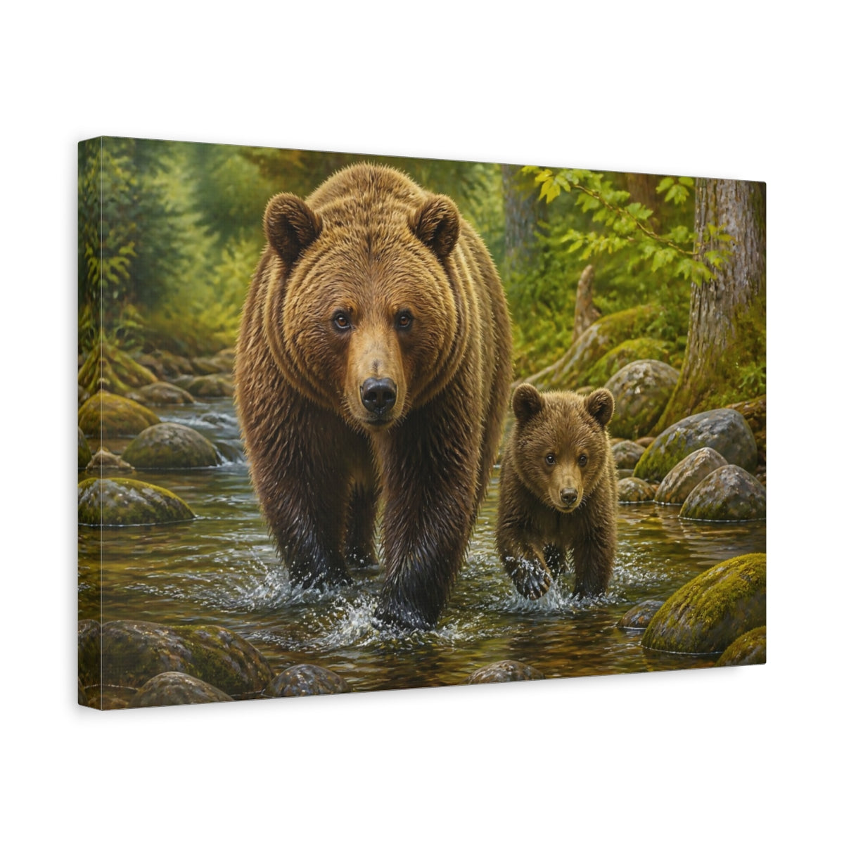 Side Mockup 4. Brown Bear & Cub Animals shown as canvas print