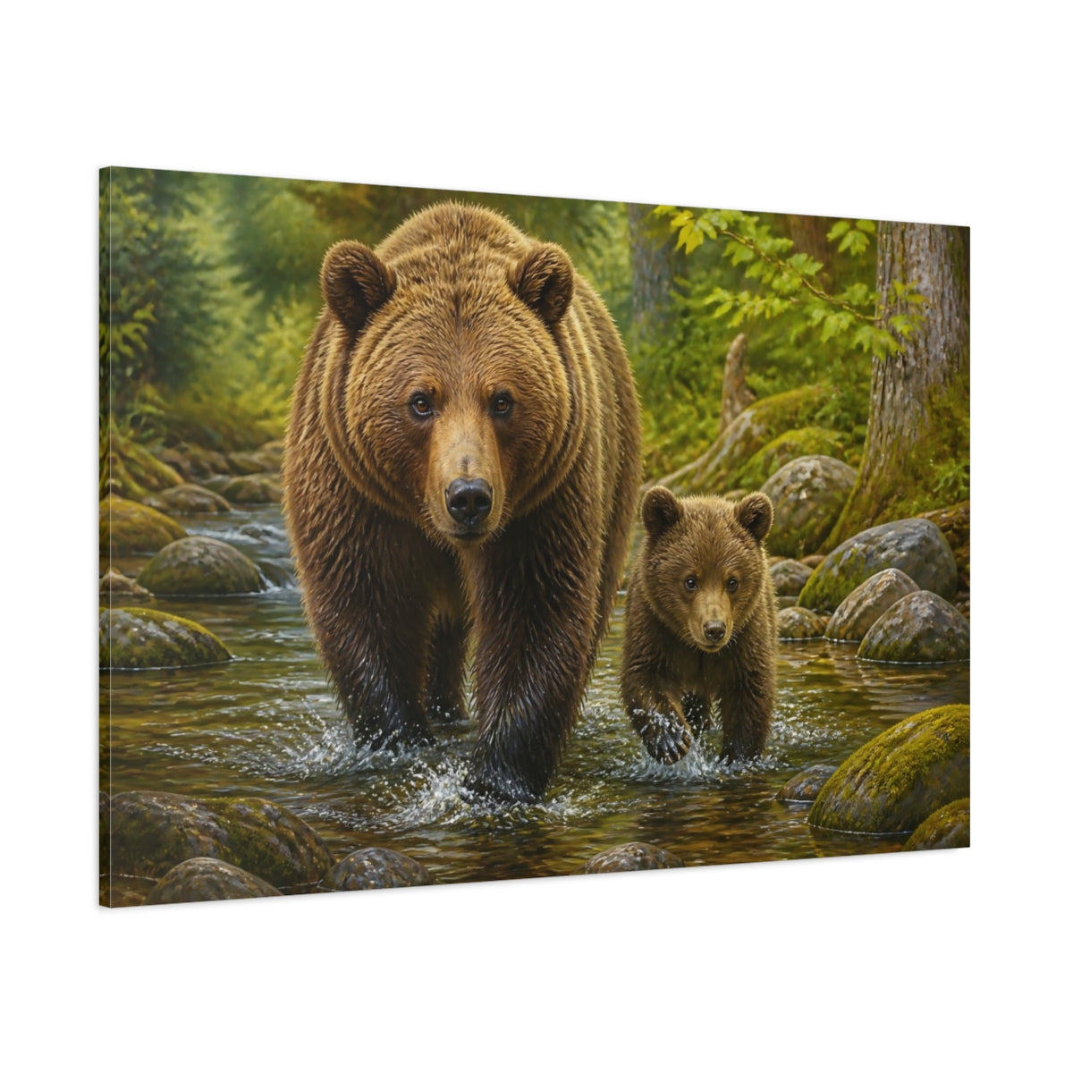 Side Mockup 1. Brown Bear & Cub Animals shown as canvas print