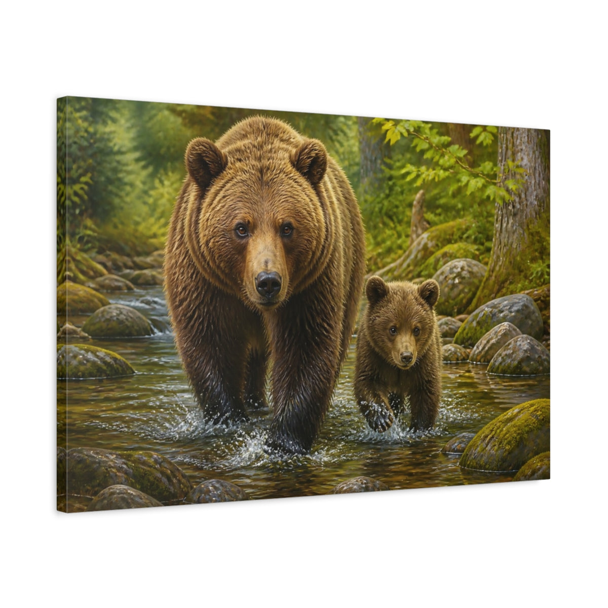 Side Mockup 2. Brown Bear & Cub Animals shown as canvas print
