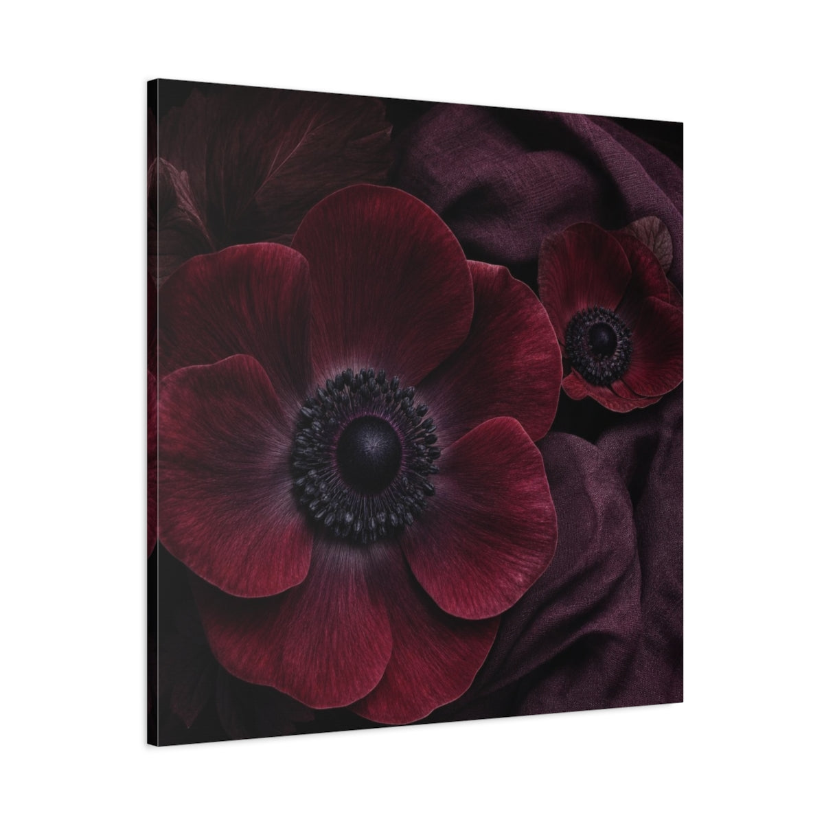 Main Mockup. Burgundy Anemone Study shown as canvas print