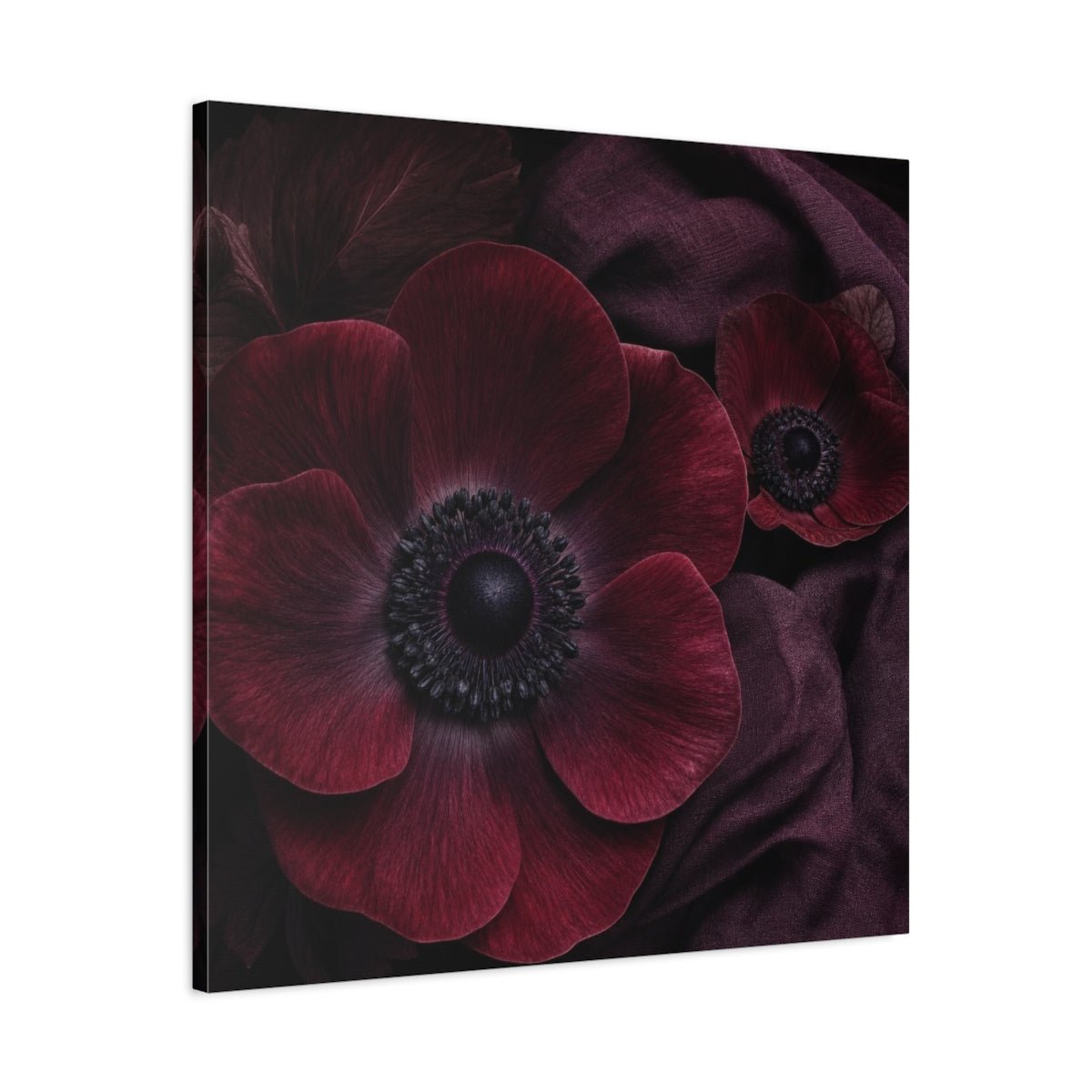 Burgundy Anemone Study Canvas Print – Living Room, Above Fireplace - YesArtYes