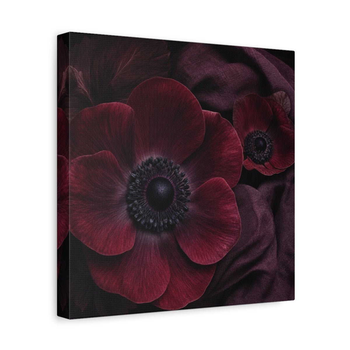 Burgundy Anemone Study Canvas Print – Living Room, Above Fireplace - YesArtYes