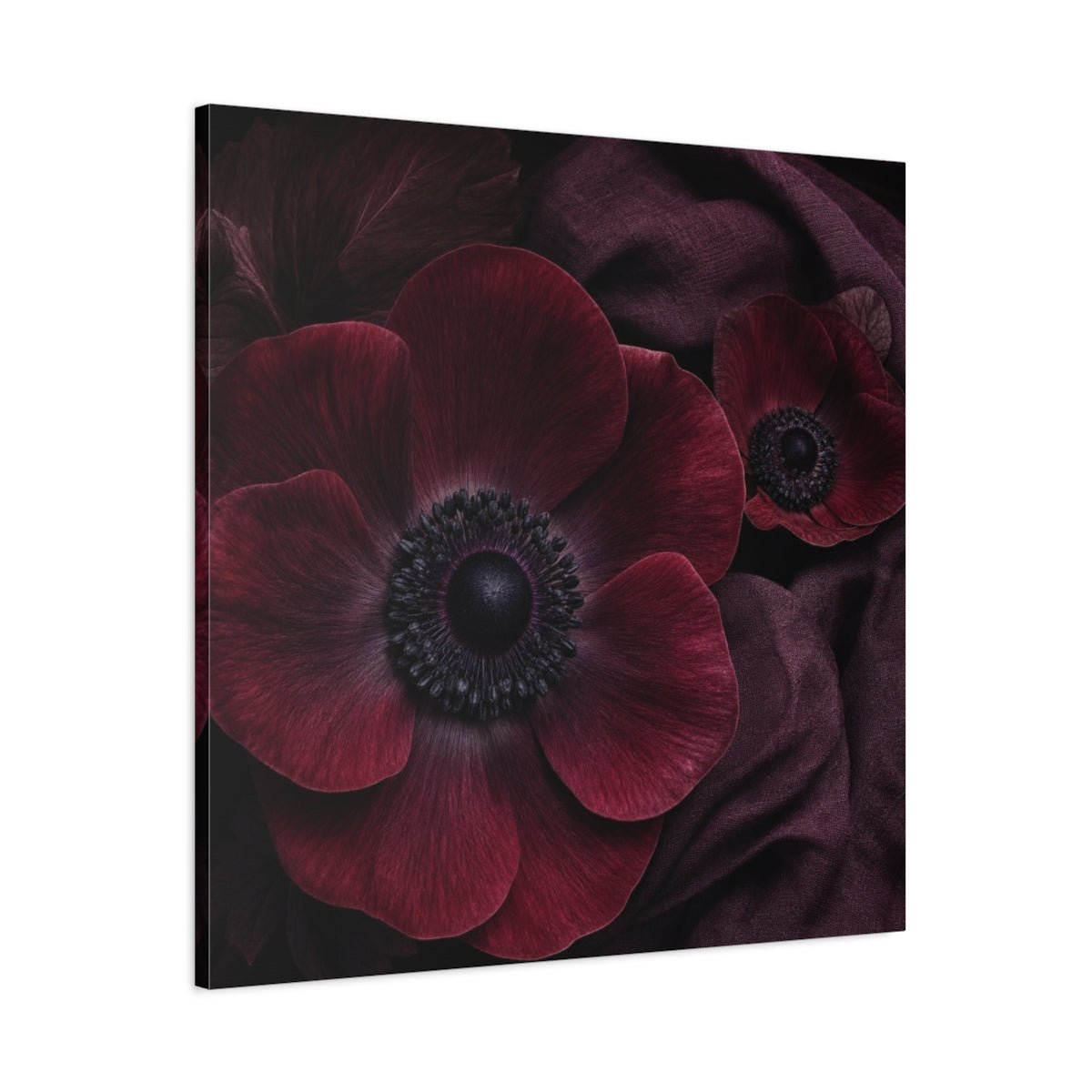 Burgundy Anemone Study Canvas Print – Living Room, Above Fireplace - YesArtYes