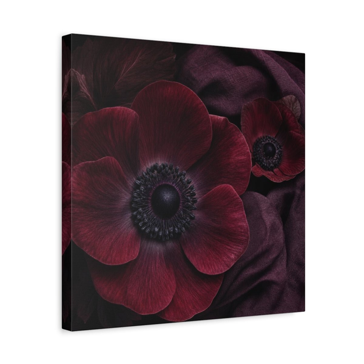 Burgundy Anemone Study Canvas Print – Living Room, Above Fireplace - YesArtYes