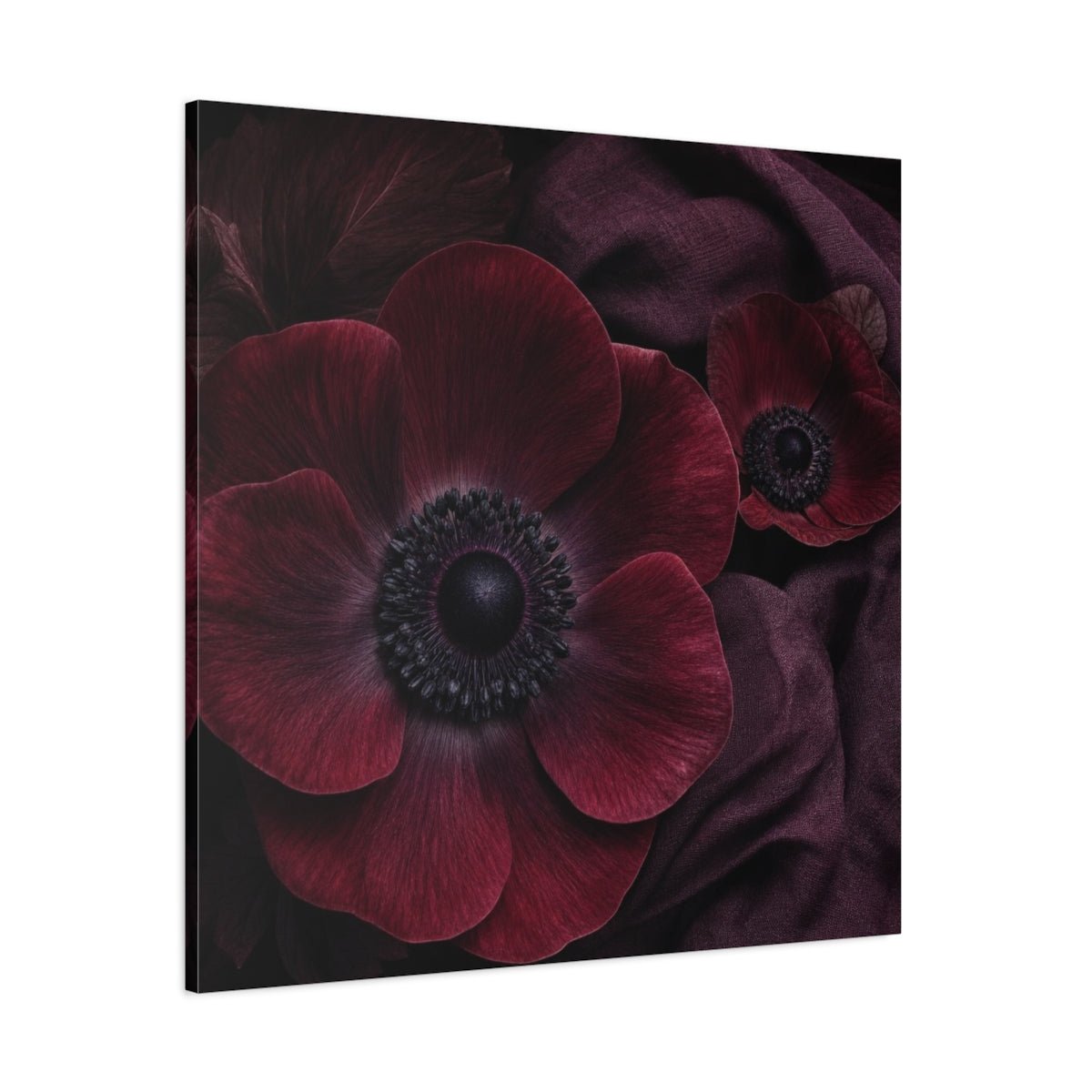 Burgundy Anemone Study Canvas Print – Living Room, Above Fireplace - YesArtYes