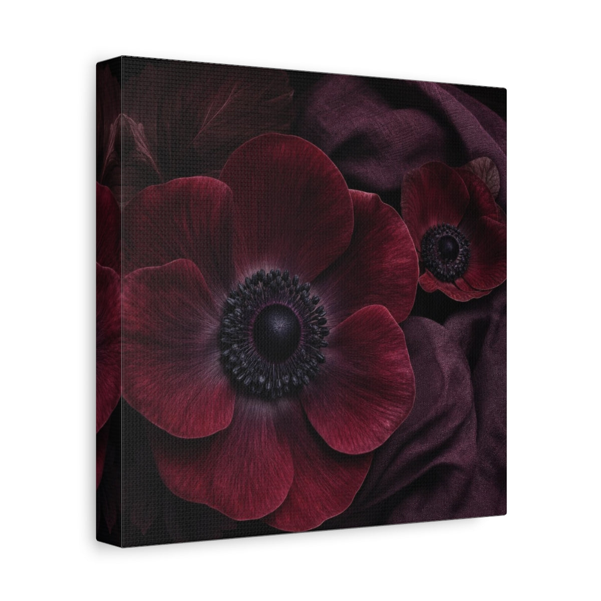 Side Mockup 9. Burgundy Anemone Study shown as canvas print