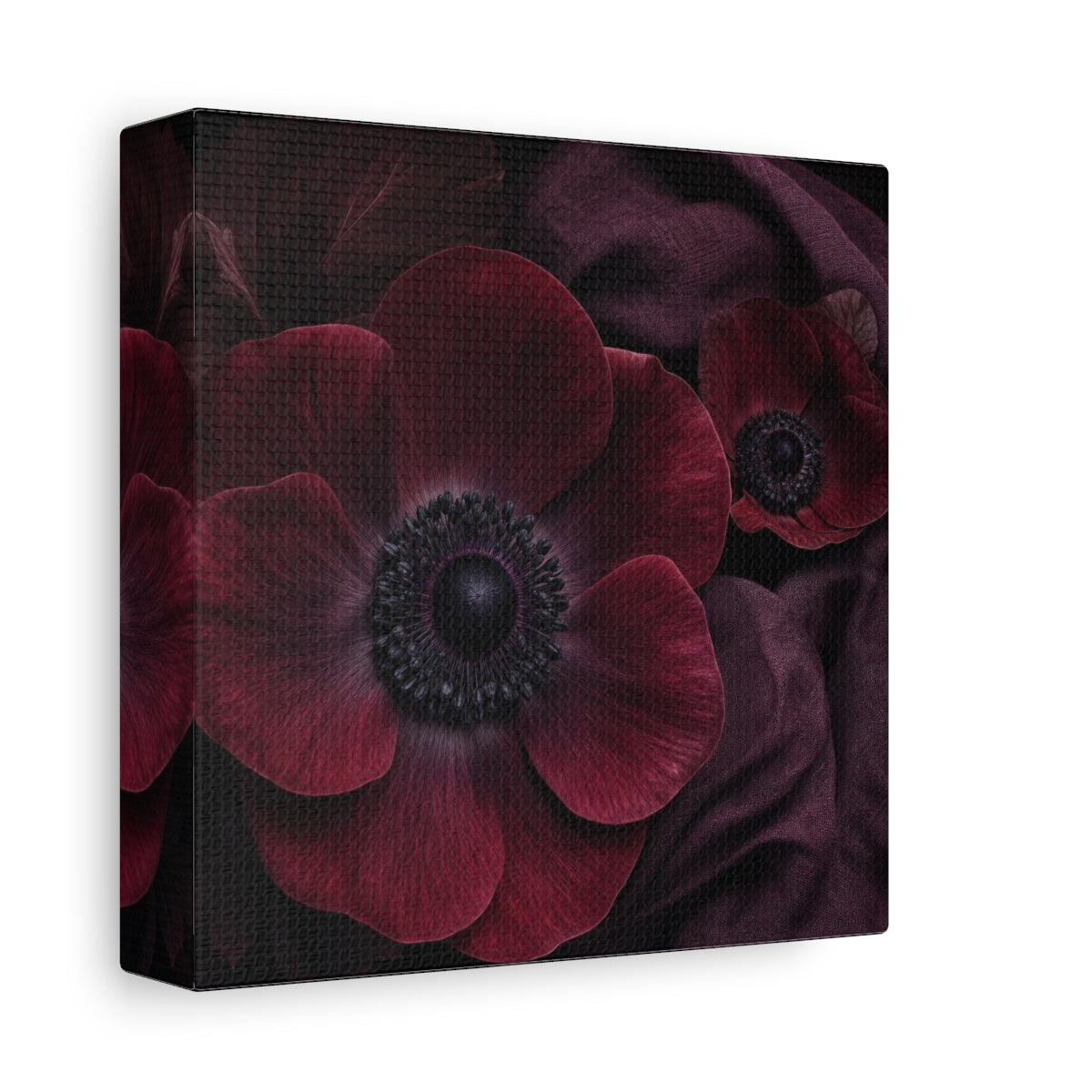Side Mockup 2. Burgundy Anemone Study shown as canvas print