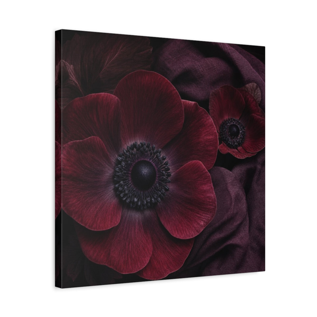 Side Mockup 5. Burgundy Anemone Study shown as canvas print