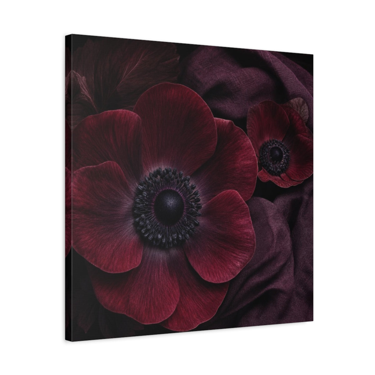 Side Mockup 4. Burgundy Anemone Study shown as canvas print