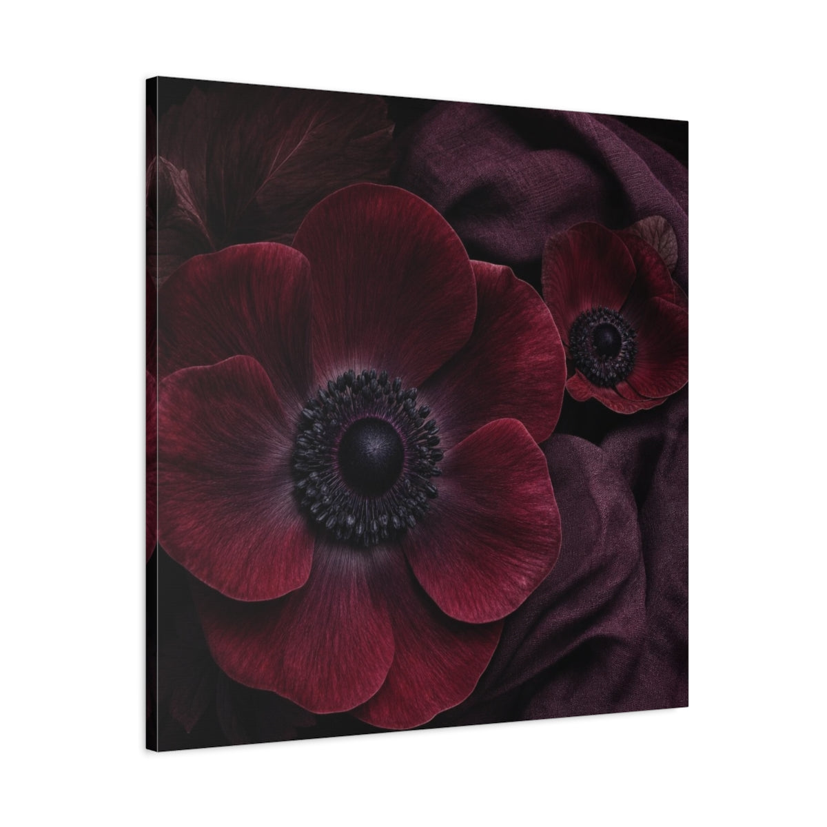 Side Mockup 3. Burgundy Anemone Study shown as canvas print