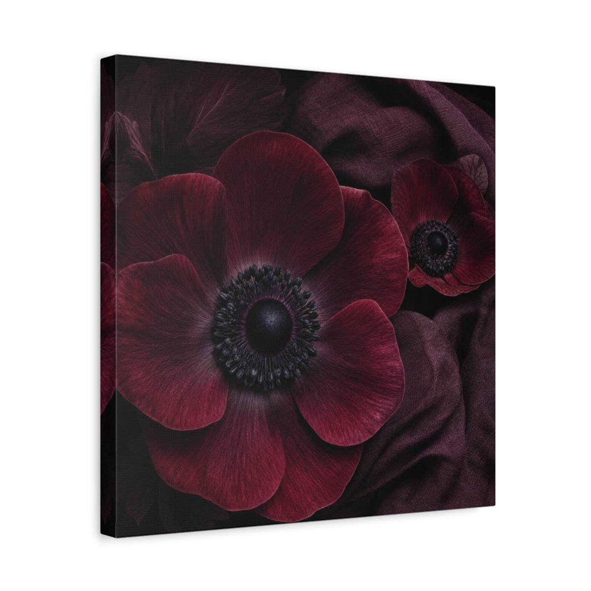 Side Mockup 6. Burgundy Anemone Study shown as canvas print