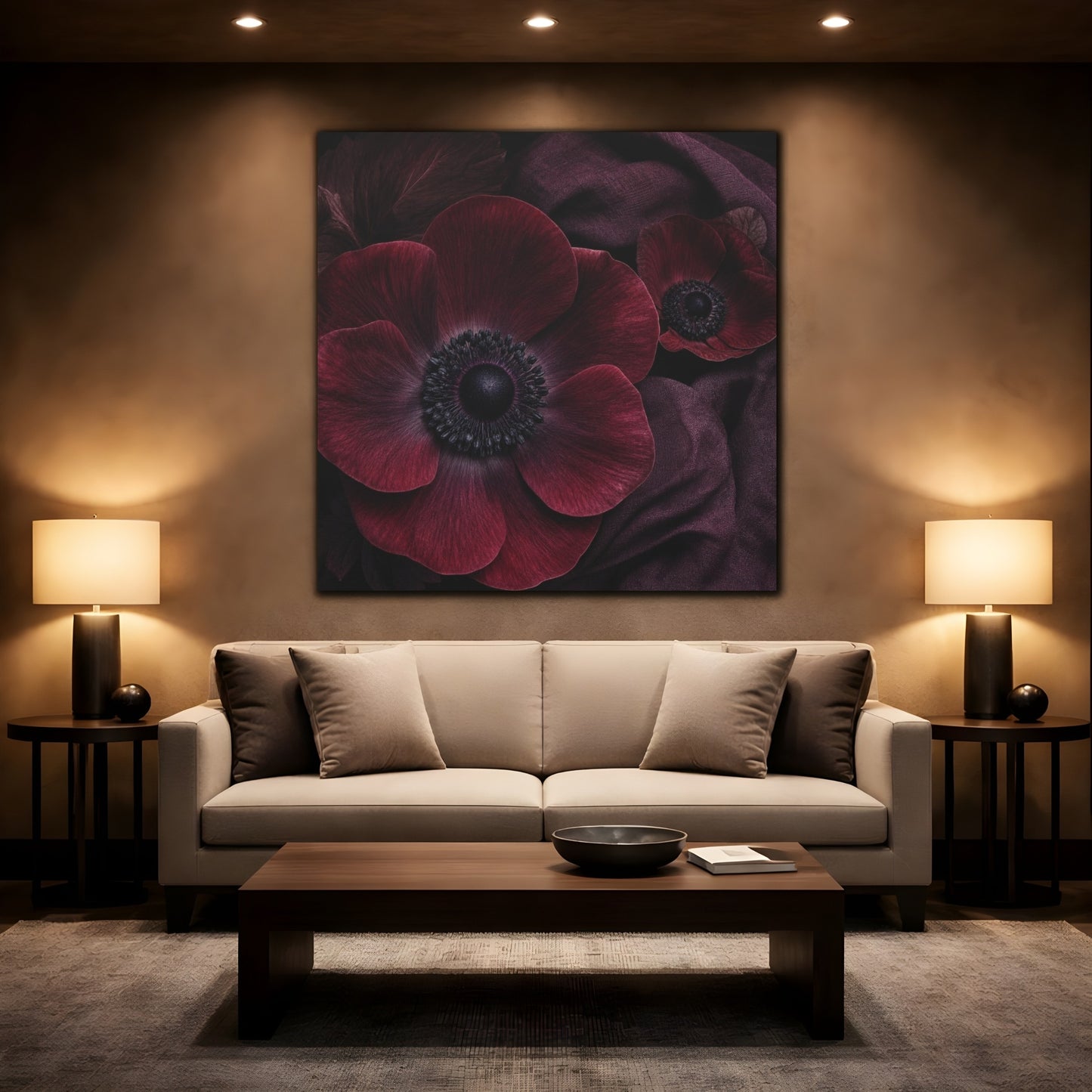 Mockup 2. Burgundy Anemone Study shown as canvas print