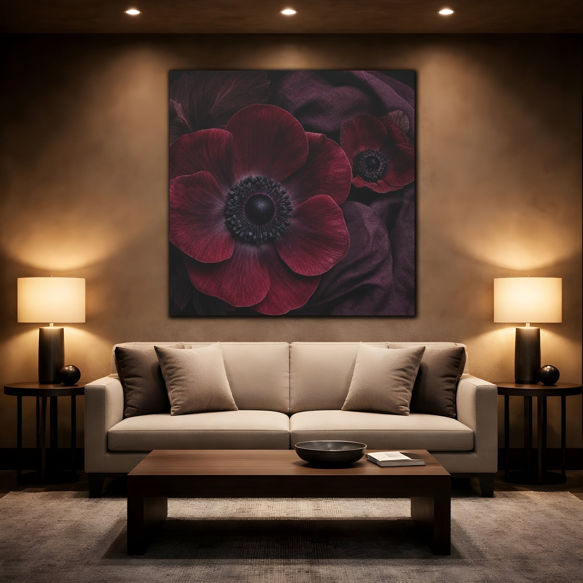 Mockup 2. Burgundy Anemone Study shown as canvas print