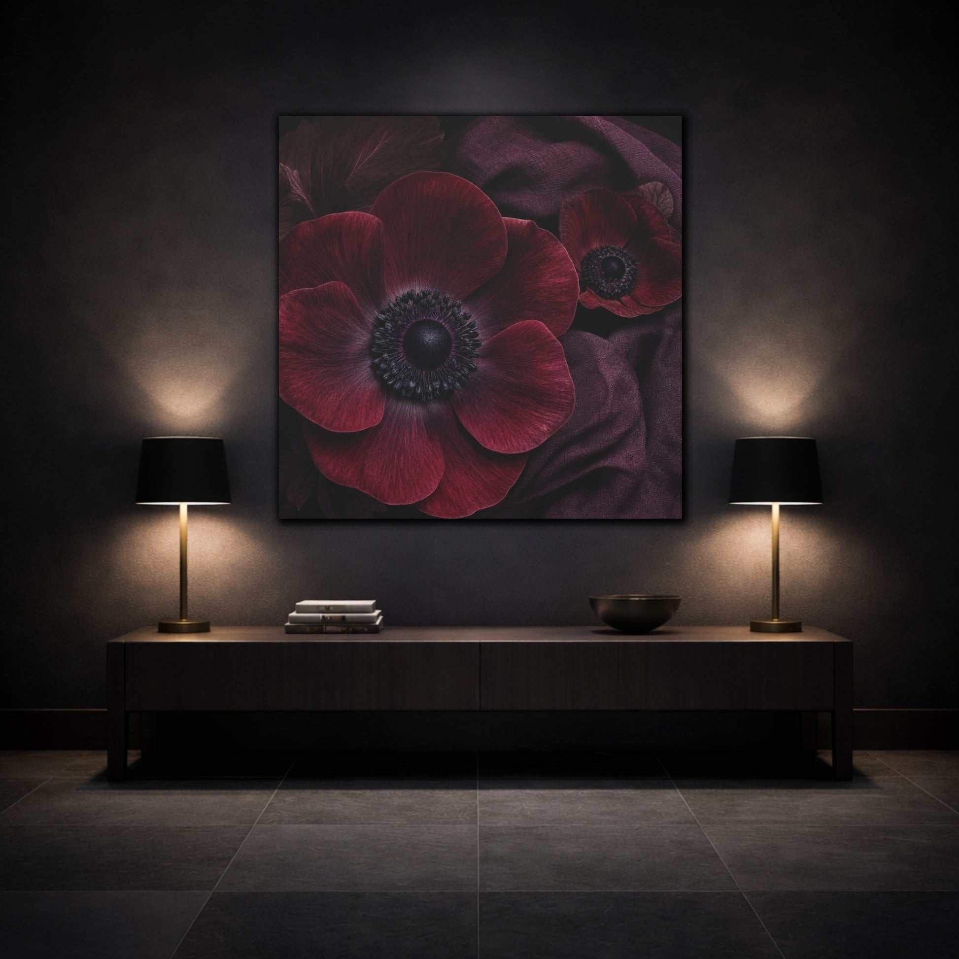 Mockup 3. Burgundy Anemone Study shown as canvas print
