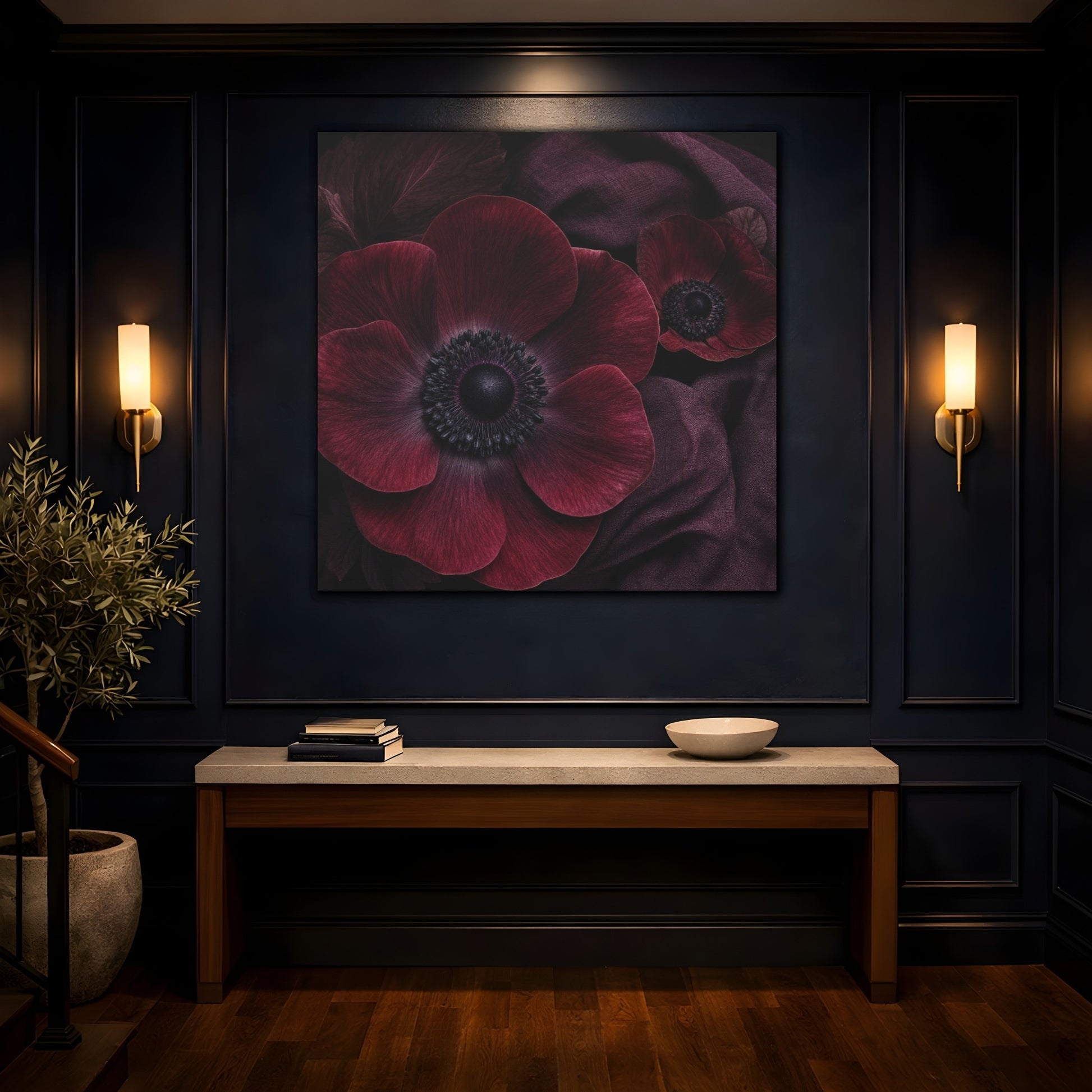 Mockup 4. Burgundy Anemone Study shown as canvas print